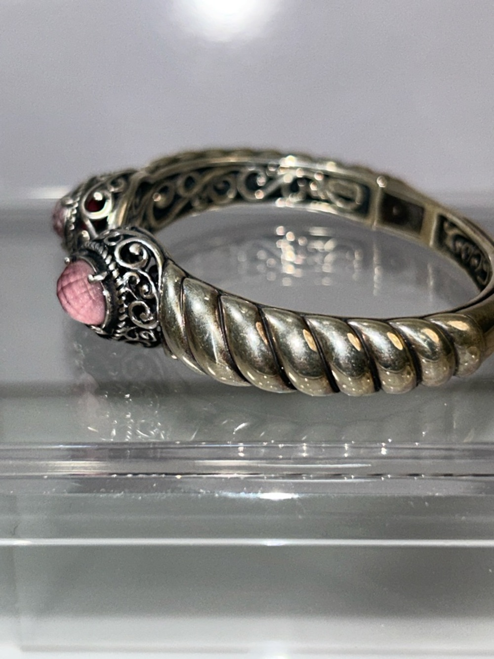NWOT Carolyn Pollack Sterling Silver Genuine Rose Quartz Doublet Cuff Bracelet - Picture 6 of 10